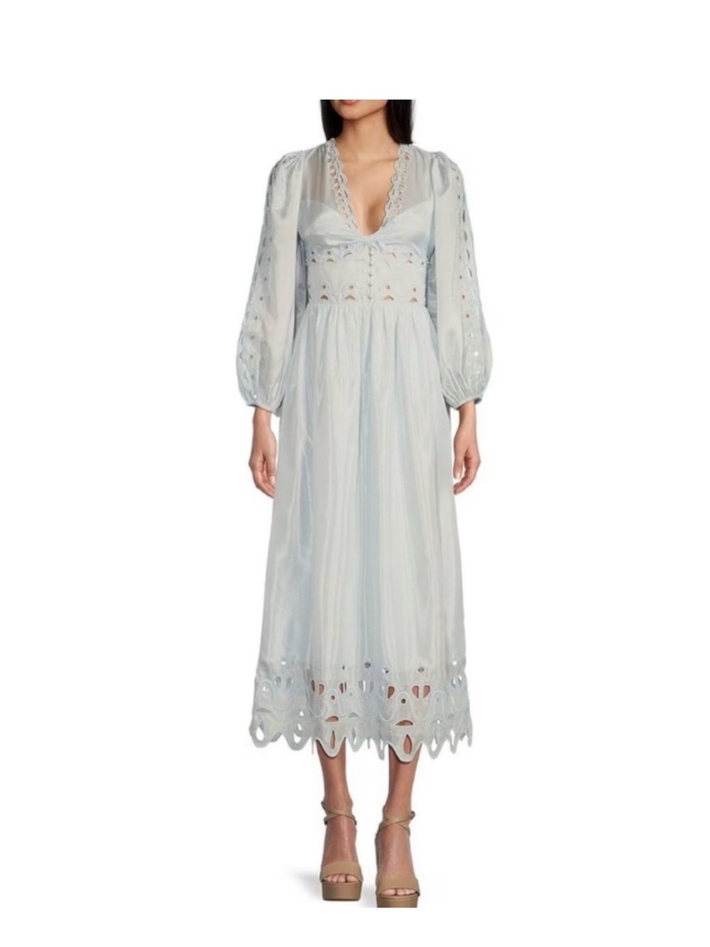Chelsea and violet garnet sky blue satin cutout maxi dress